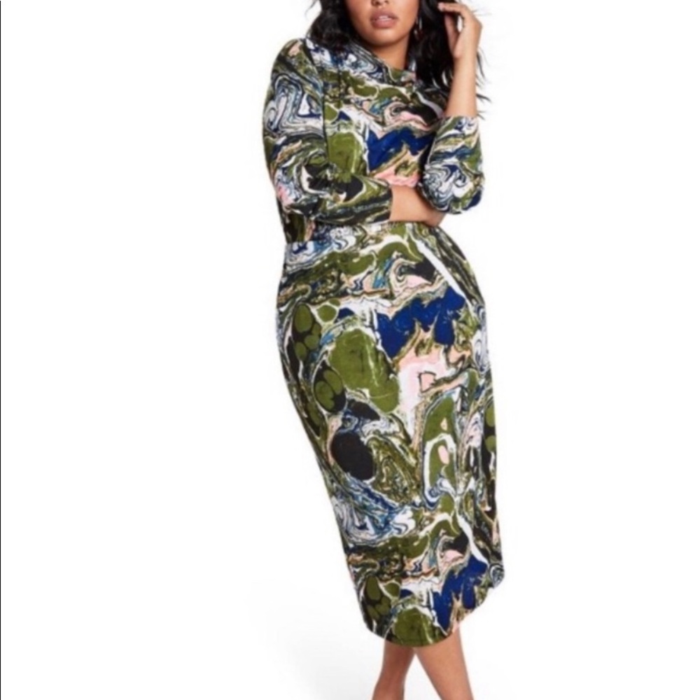 Rachel Comey X Target. Olive Marble.Print Textured Long Sleeve Skirt Set